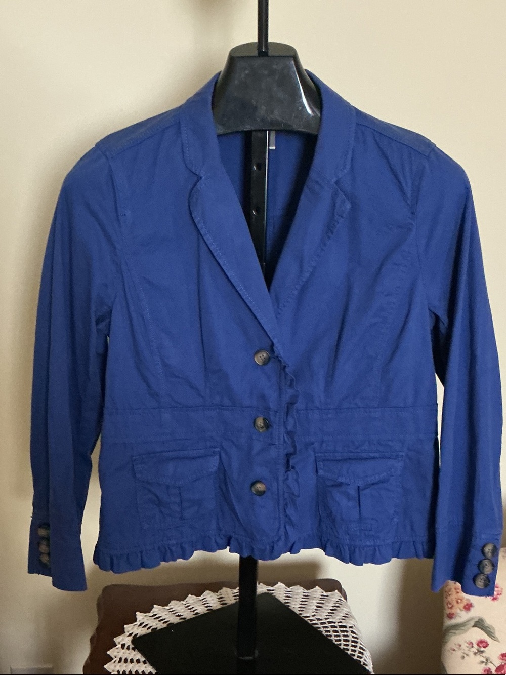 LOFT Royal Blue Ruffled Hem Blazer Jacket